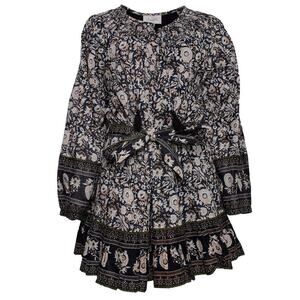 Cleobella Black Floral Mini Dress with Cream Accents